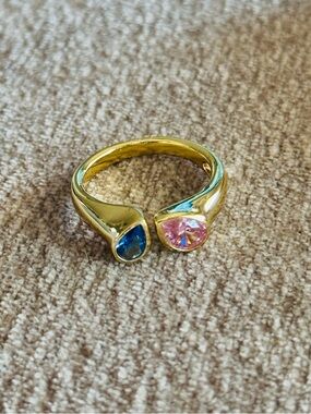 Open Band Ring with Bezel Set Pink and Blue Stones
